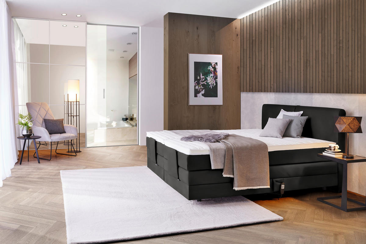 BOXSPRINGBETT 160/200 cm  in Schwarz  - Schwarz, Design, Kunststoff/Textil (160/200cm) - Hom`in