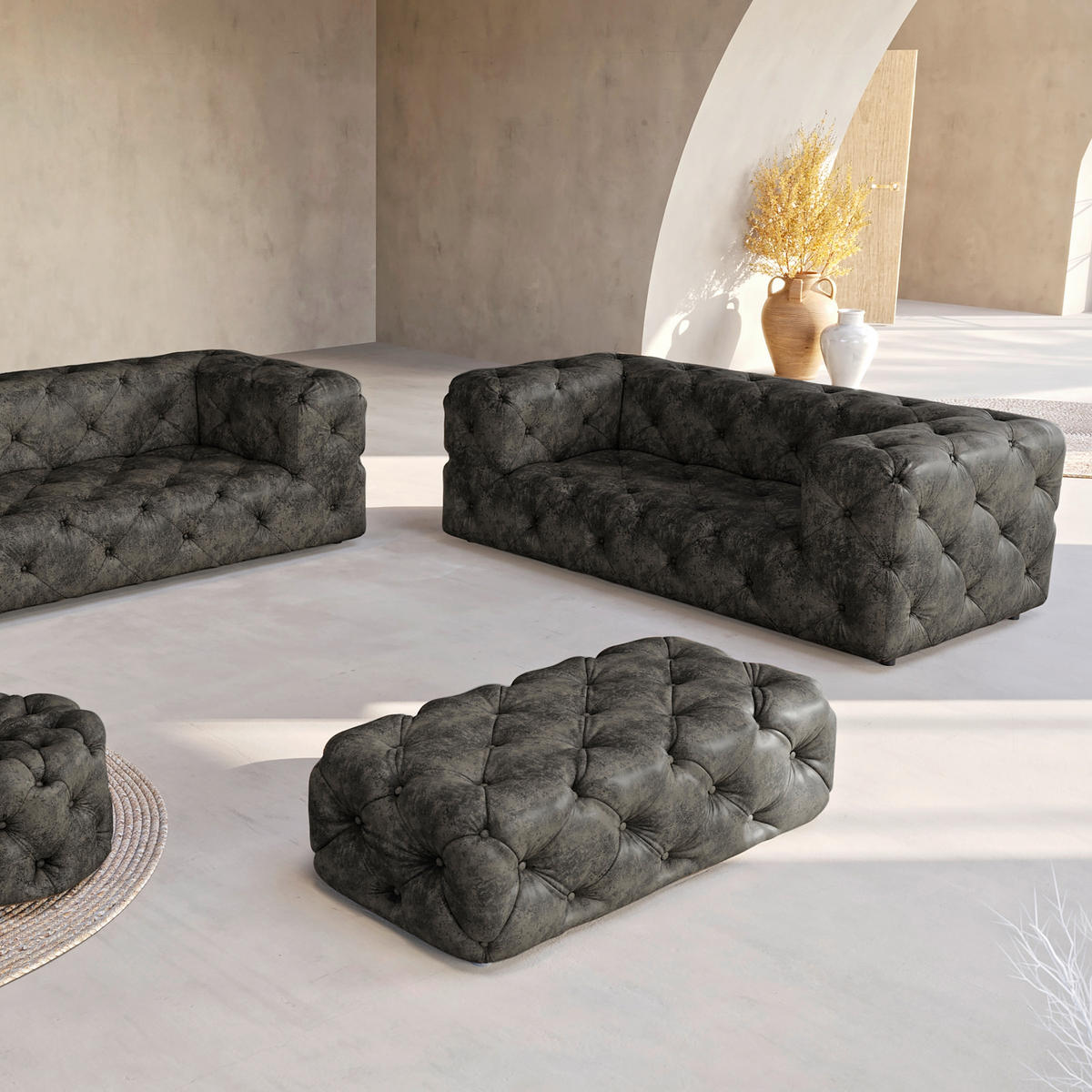 HOCKER in Textil Anthrazit  - Anthrazit/Schwarz, Design, Kunststoff/Textil (130/39/65cm) - P & B