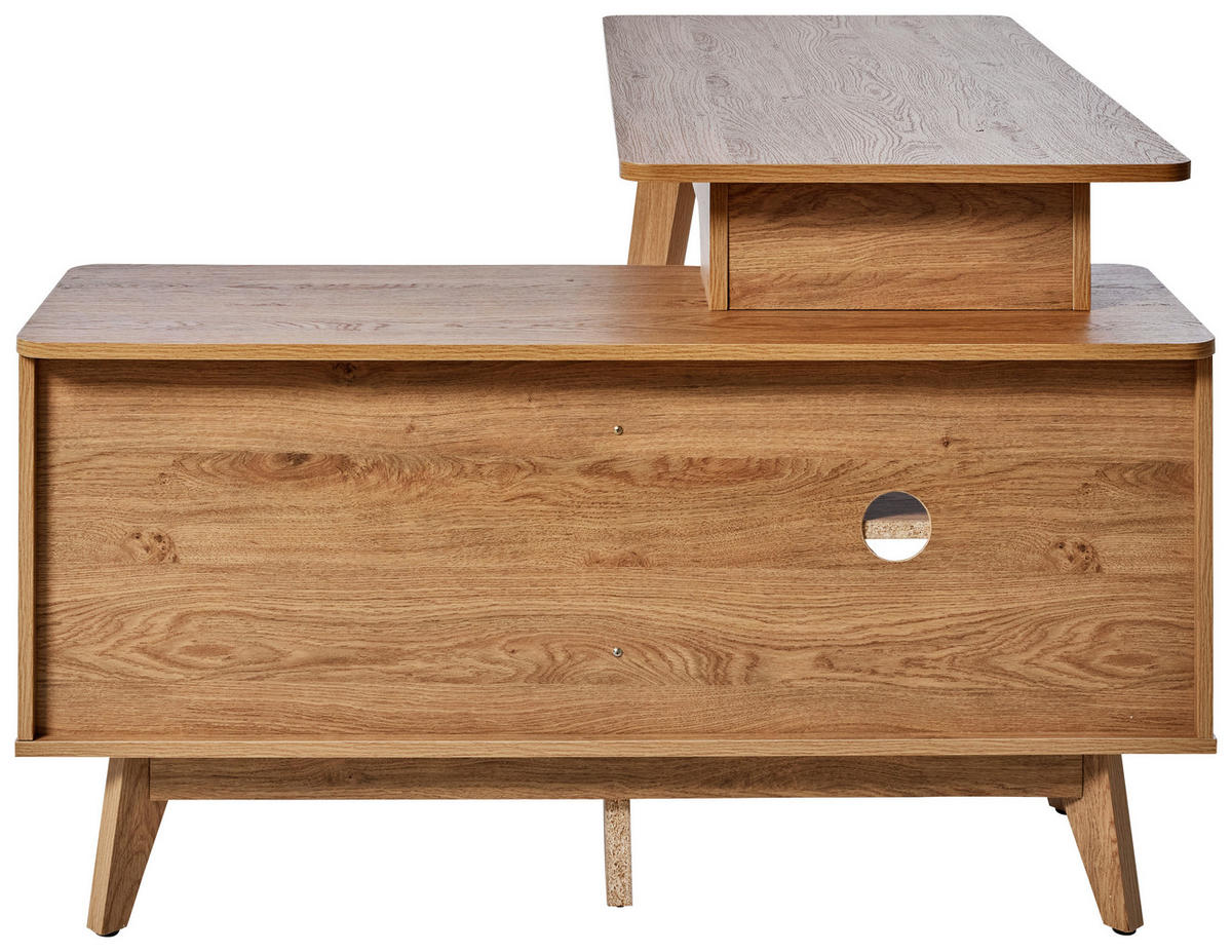 ECKSCHREIBTISCH 148/120/76,20 cm  in Eichefarben  - Eichefarben/Silberfarben, MODERN, Holzwerkstoff/Metall (148/120/76,20cm) - Livetastic