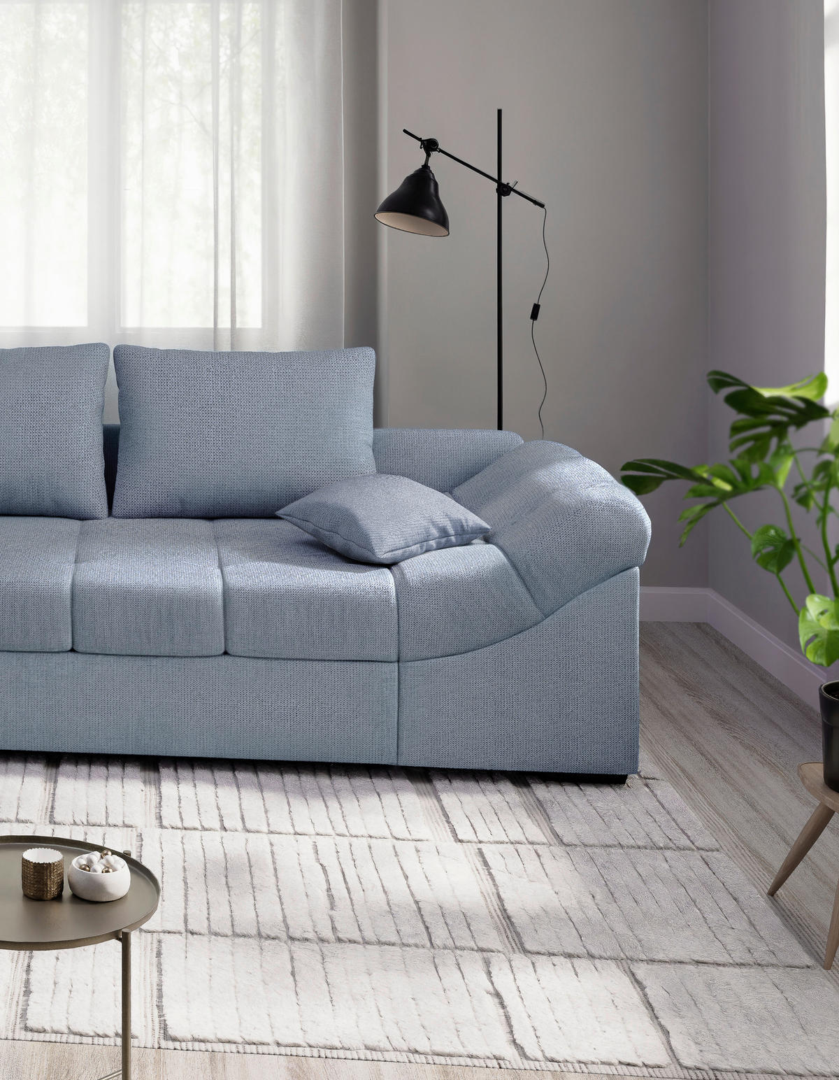 ECKSCHLAFSOFA Hellblau Chenille  - Schwarz/Hellblau, MODERN, Holz/Textil (202/298cm) - MID.YOU