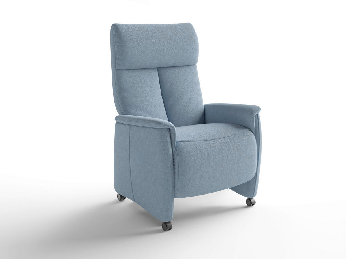 RELAXSESSEL TV CREMONA COMFORT E S1 Flachgewebe Kopfteilverstellung, Fußteilverstellung, Rücken echt    - Schwarz/Hellblau, Basics, Kunststoff/Textil (76/110/84cm) - Sit & More