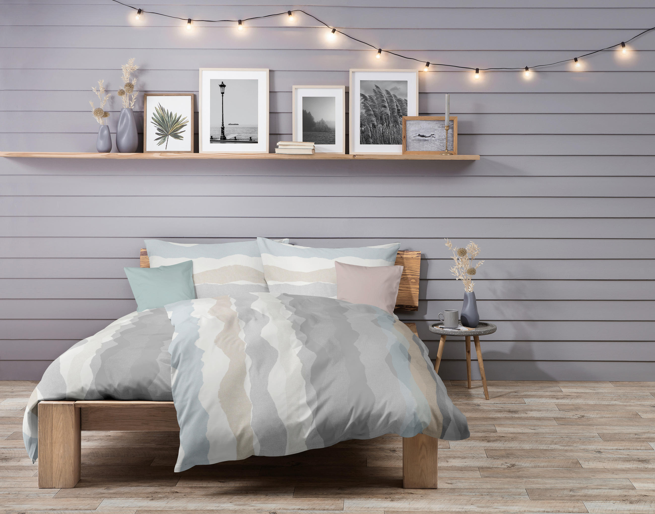 POSTELJNINA MIAMI 140/200 cm mako saten krem barve, bela, pastelno modra  - pastelno modra/krem barve, Konvencionalno, tekstil (140/200cm) - Fleuresse