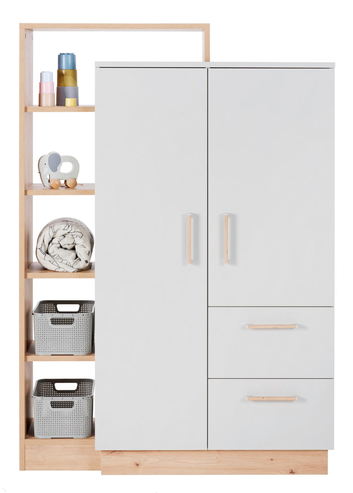 BABYKLEIDERSCHRANK Leo  - Eichefarben/Grau, Trend, Holzwerkstoff/Kunststoff (83/145/42cm) - Jimmylee