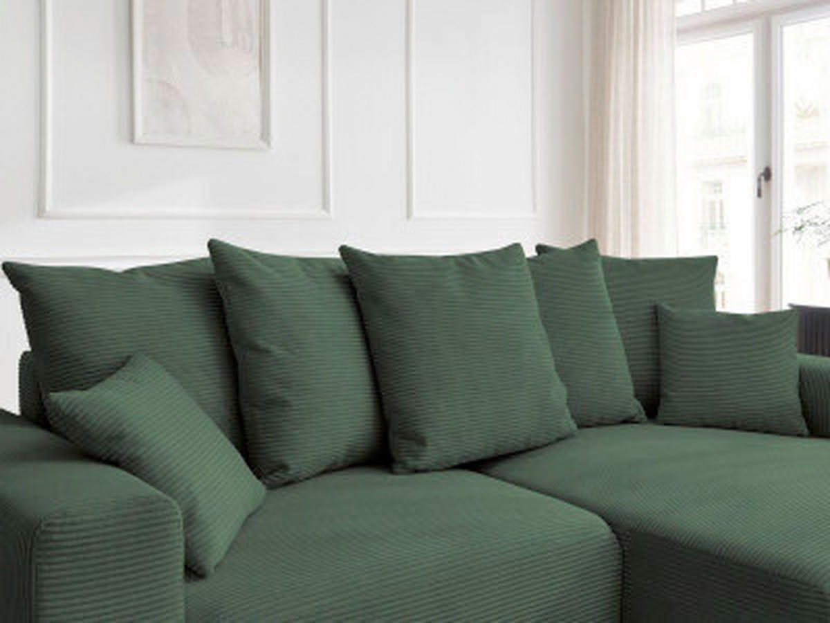 ECKSOFA Ottomane rechts  ATILLA Dunkelgrün Cord  - Dunkelgrün/Schwarz, MODERN, Kunststoff/Textil (244/149cm)