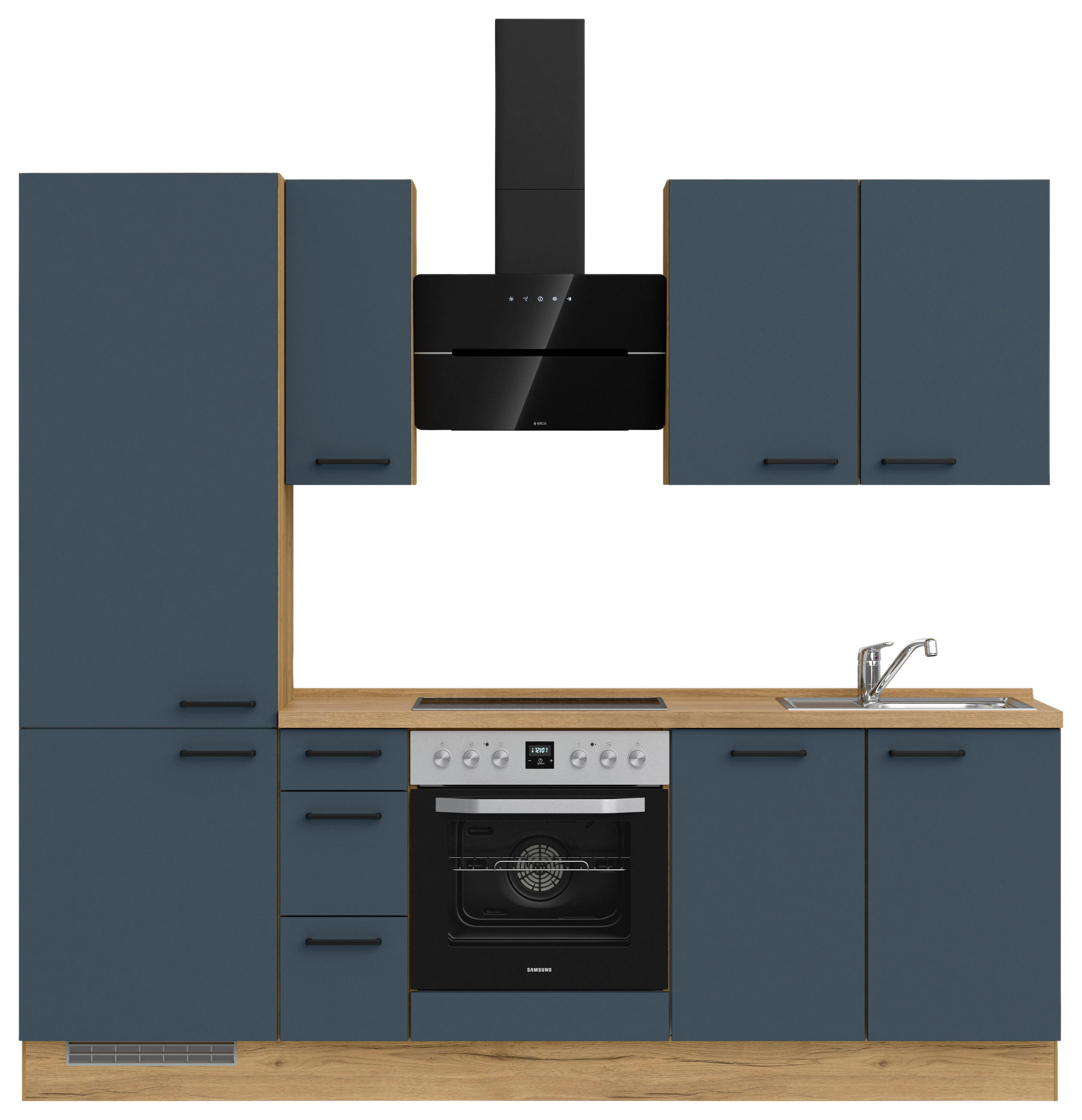 KÜCHENBLOCK 240 cm   in Eichefarben, Dunkelblau  - Eichefarben/Schwarz, MODERN, Holzwerkstoff/Metall (240cm) - Nobilia