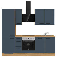 KÜCHENBLOCK 240 cm   in Eichefarben, Dunkelblau  - Eichefarben/Schwarz, MODERN, Holzwerkstoff/Metall (240cm) - Nobilia