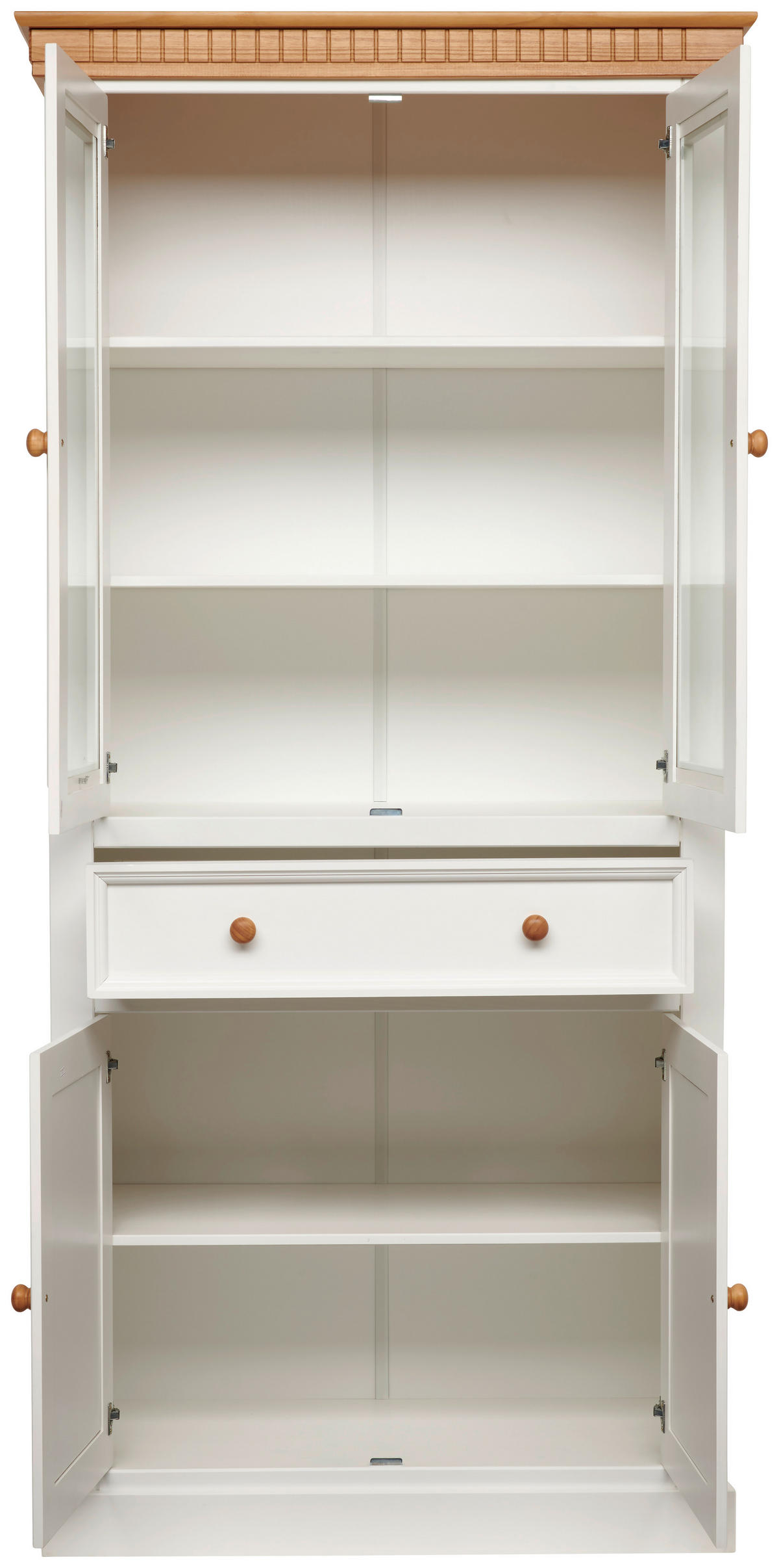 VITRINE  in massiv Kiefer Naturfarben, Weiß  - Weiß/Naturfarben, ROMANTIK / LANDHAUS, Glas/Holz (100/207/44cm) - MID.YOU