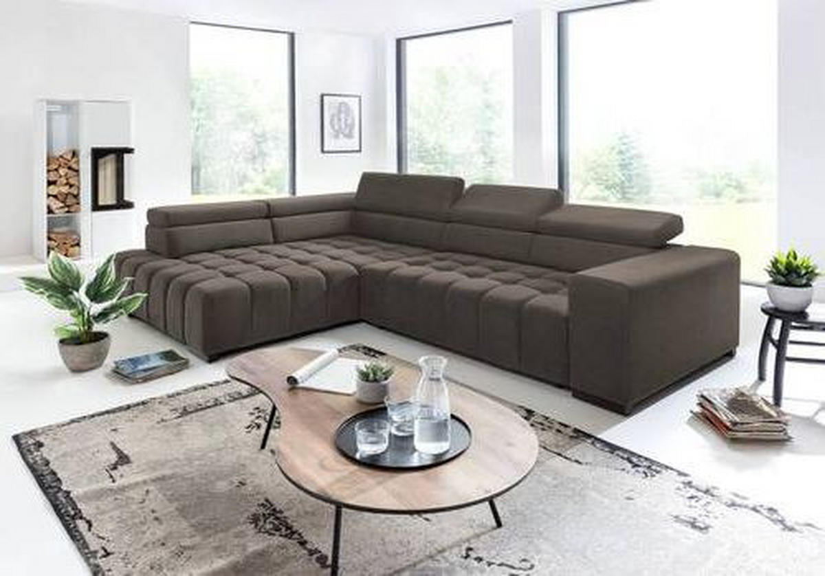 ECKSCHLAFSOFA Braun Velours  - Schwarz/Braun, Design, Holz/Textil (201/307cm) - Livetastic