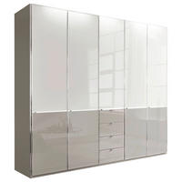DREHTÜRENSCHRANK 250/216/58 cm,  in Grau, Weiß, 5-türig  - Chromfarben/Weiß, Design, Glas/Holzwerkstoff (250/216/58cm) - Novel