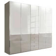 DREHTÜRENSCHRANK 250/216/58 cm,  in Grau, Weiß, 5-türig  - Chromfarben/Weiß, Design, Glas/Holzwerkstoff (250/216/58cm) - Novel