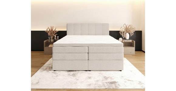 BOXSPRINGBETT 180/200 cm,  in Creme, gepolstertes Kopfteil, Bettkasten, Topper, Matratzen, H3 + H4 = fest + sehr fest  - Creme/Schwarz, KONVENTIONELL, Kunststoff/Textil (180/200cm) - Esposa
