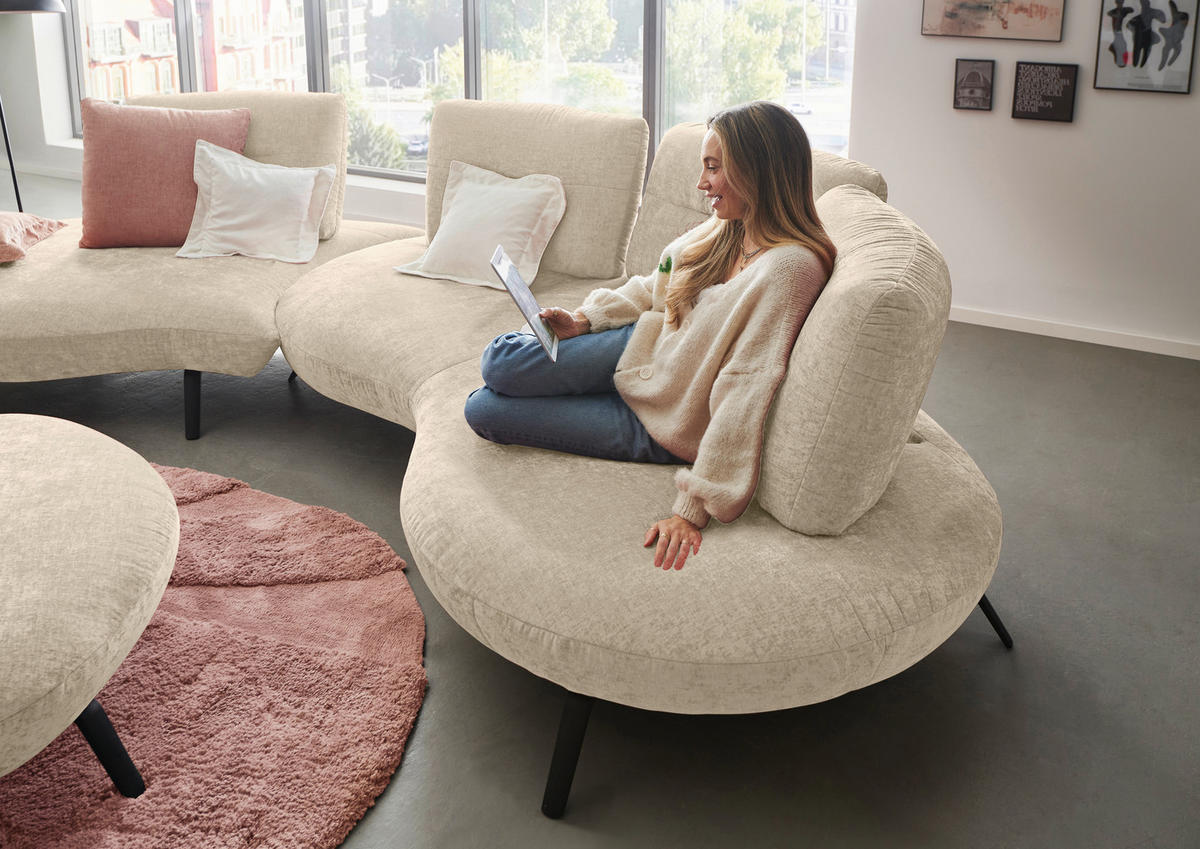 BIGSOFA Flachgewebe Creme  - Creme/Schwarz, Design, Textil/Metall (456/93/138cm) - Moderano