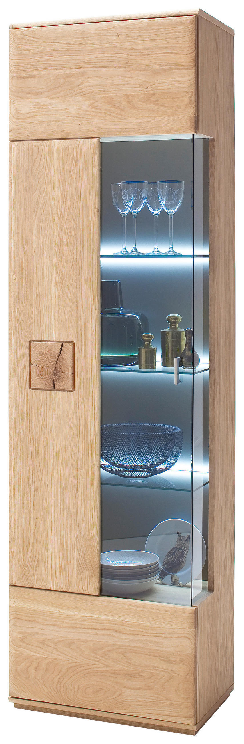 VITRINE in massiv Eiche Eichefarben - Edelstahlfarben/Eichefarben, Design, Glas/Holz (60/208/38cm) - Livetastic