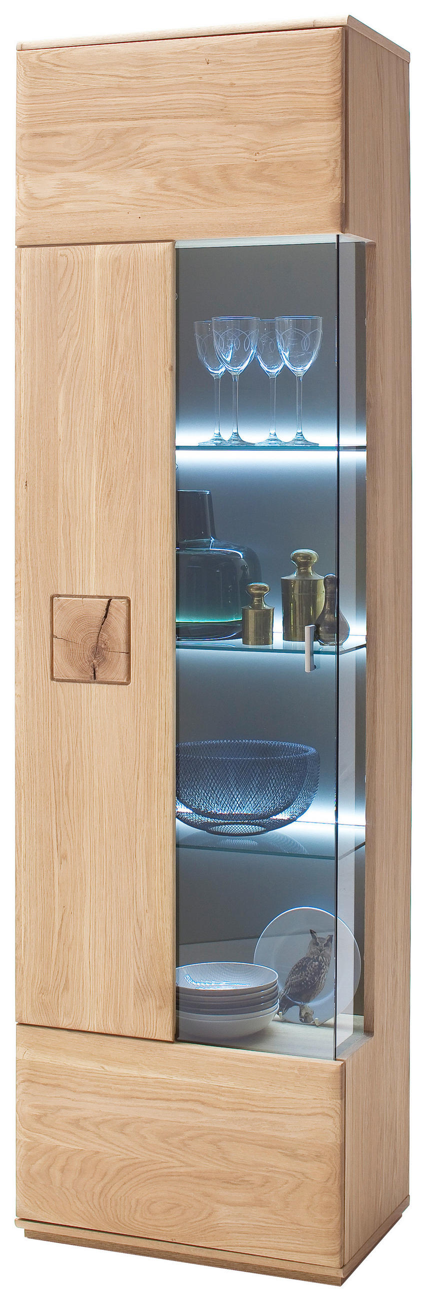 VITRINE in massiv Eiche Eichefarben  - Edelstahlfarben/Eichefarben, Design, Glas/Holz (60/208/38cm) - Livetastic