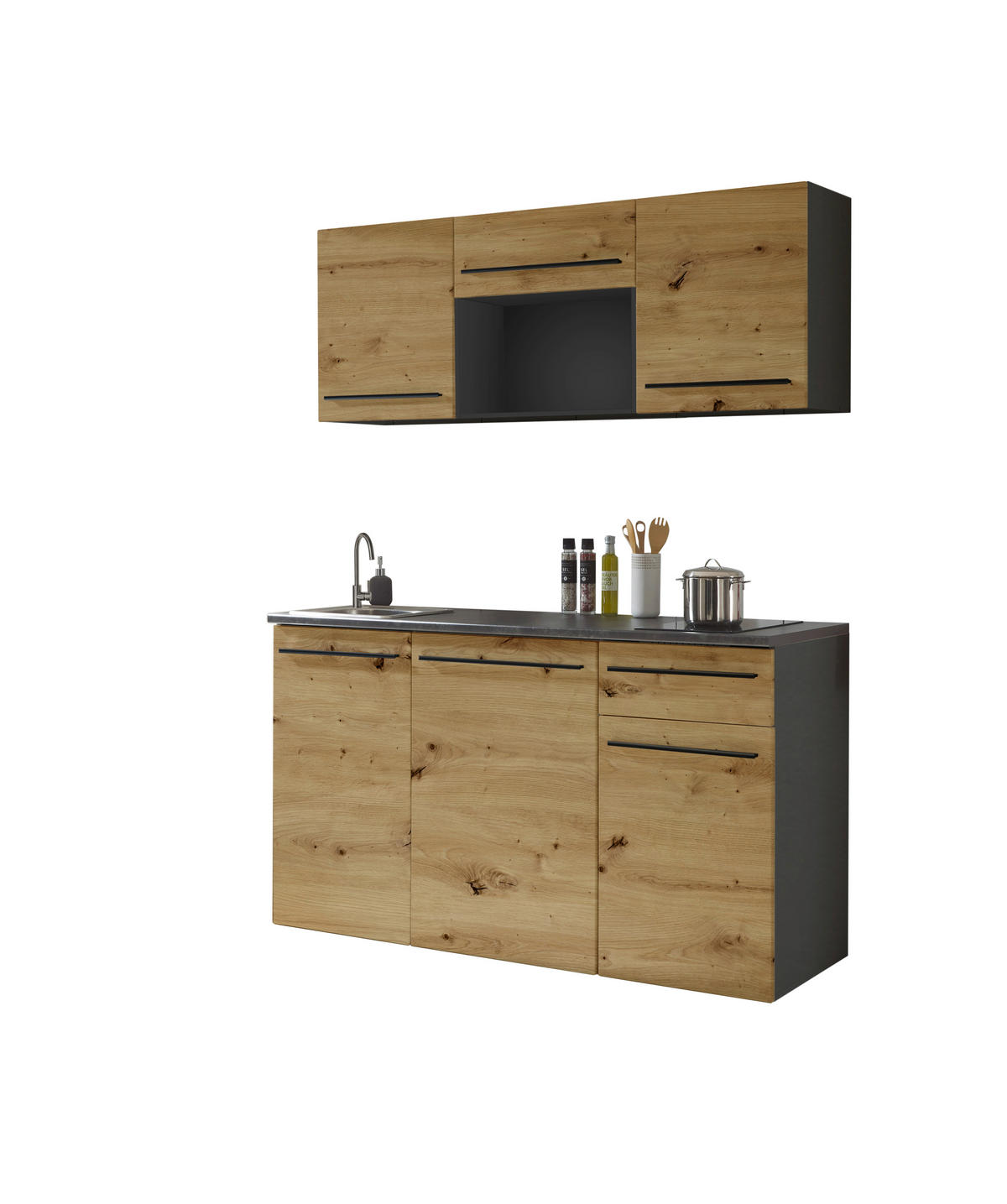 BLOK KUHINJA BEZ UREĐAJA  antracit, braon, hrast artisan  - braon/crna, Trendi, pločasti materijal/plastika (160cm) - MID.YOU