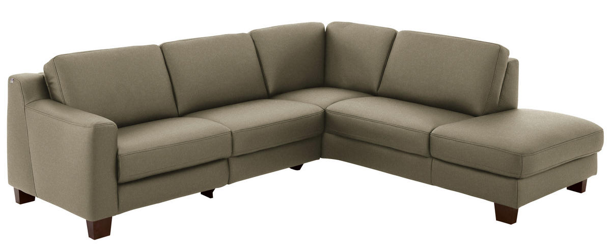 ECKSOFA in Echtleder Olivgrün  - Eichefarben/Olivgrün, Design, Leder/Holz (259/235cm) - Valdera