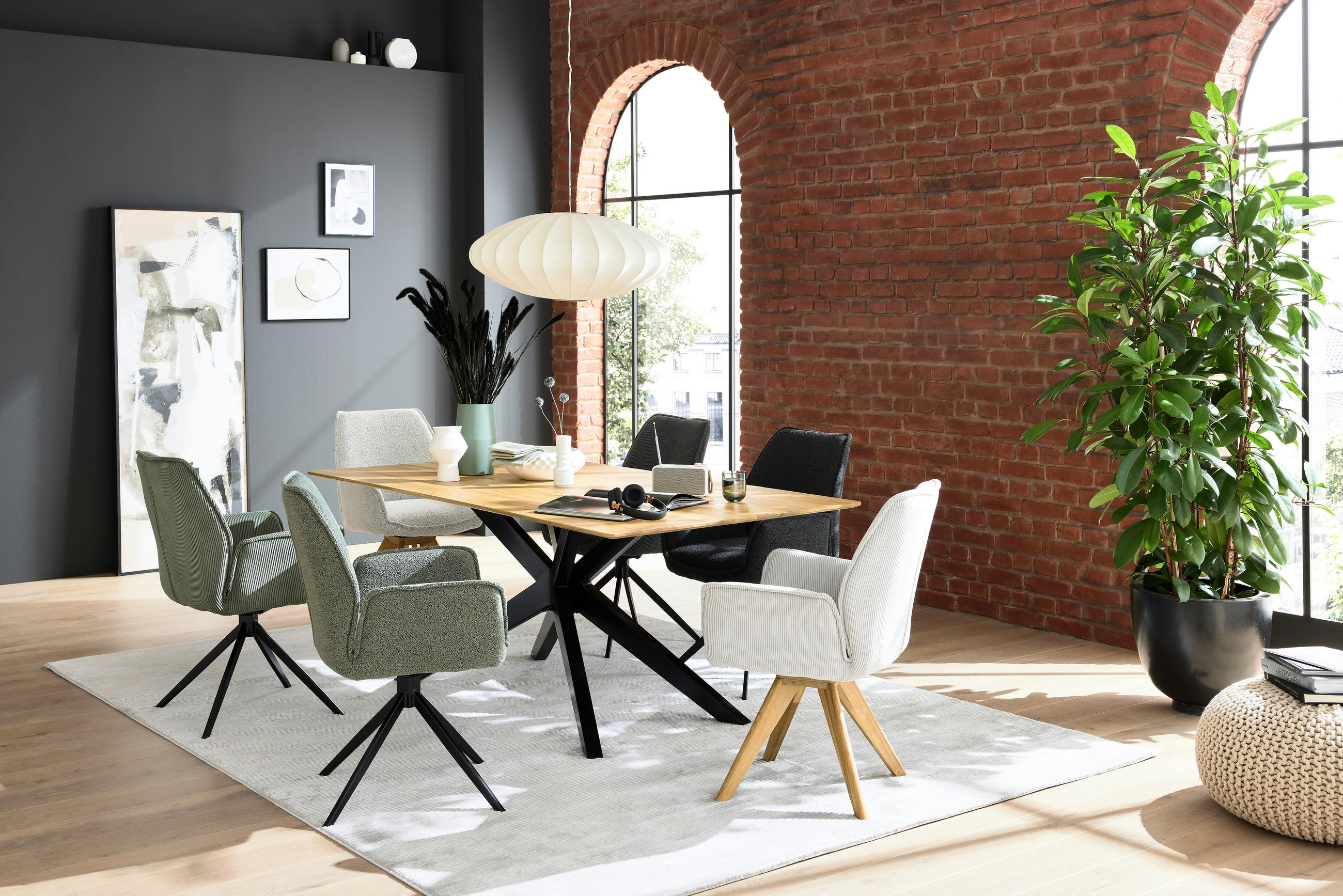 ESSTISCH Eiche massiv rechteckig Eichefarben  - Eichefarben/Schwarz, Design, Holz/Metall (200/100/77cm) - Musterring