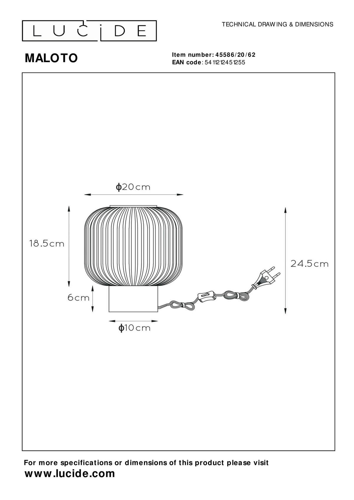 TISCHLEUCHTE MALOTO 20/24.5 cm   - Messingfarben/Bernsteinfarben, KONVENTIONELL, Glas/Metall (20/24.5cm) - Lucide