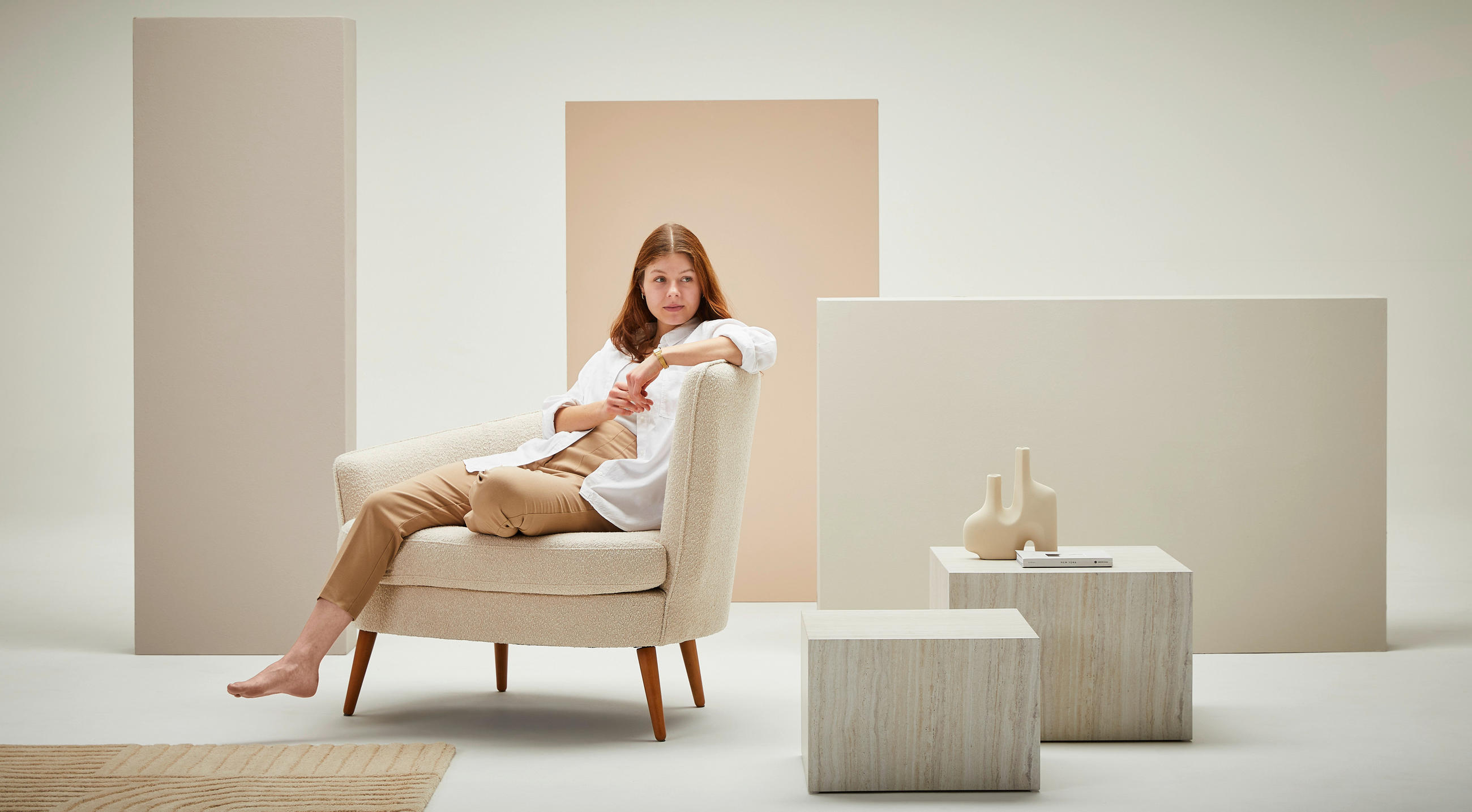 SESSEL Bouclé Beige    - Beige/Naturfarben, KONVENTIONELL, Holz/Textil (106/88/83cm) - Max Winzer