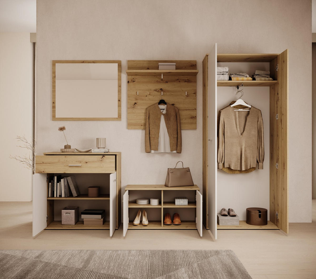 GARDEROBE - Weiß/Eiche Artisan, Design, Holzwerkstoff (260/190/35cm) - MID.YOU