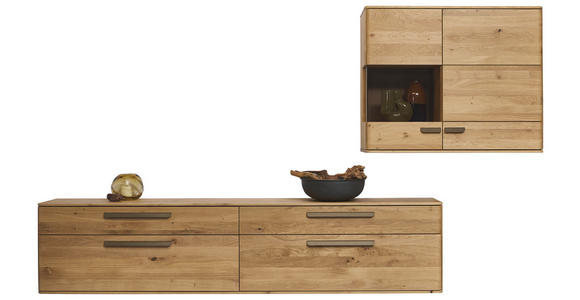 WOHNWAND  in Wildeiche  302,9/190/37,1 cm  - Wildeiche/Bronzefarben, Natur, Glas/Holz (302,9/190/37,1cm) - Valnatura