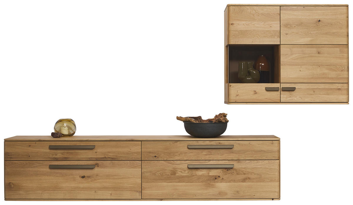 WOHNWAND  in Wildeiche  302,9/190/37,1 cm  - Wildeiche/Bronzefarben, Natur, Glas/Holz (302,9/190/37,1cm) - Valnatura