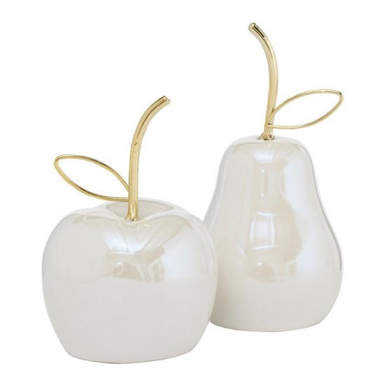 DEKORATIONSÄPPLE - guldfärgad/cremefärgad, Basics, keramik (6/12cm)
