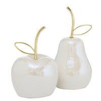 DEKORATIONSÄPPLE - guldfärgad/cremefärgad, Basics, keramik (6/12cm)