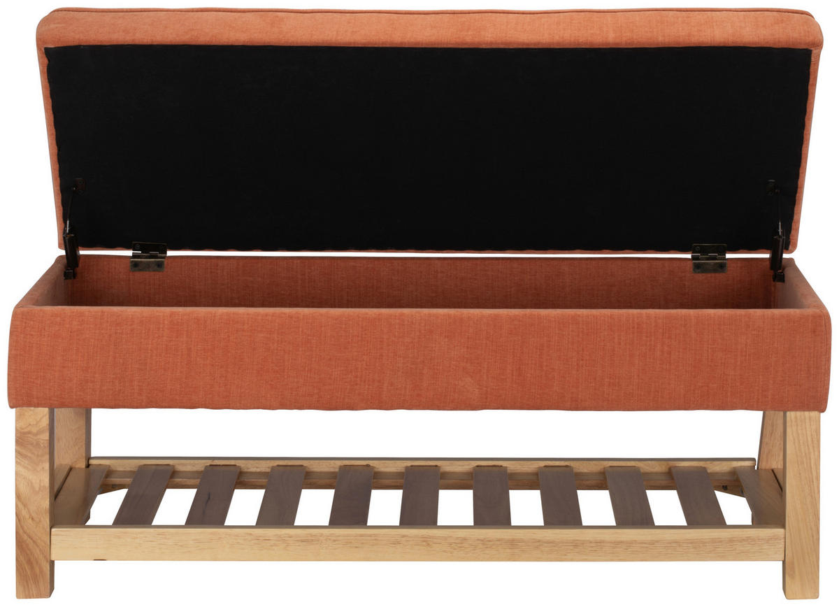 HOCKERBANK 110/49/43 cm Webstoff Orange, Naturfarben Kiefer, Kautschukholz massiv, Sperrholz  - Naturfarben/Orange, Design, Holz/Textil (110/49/43cm) - MID.YOU
