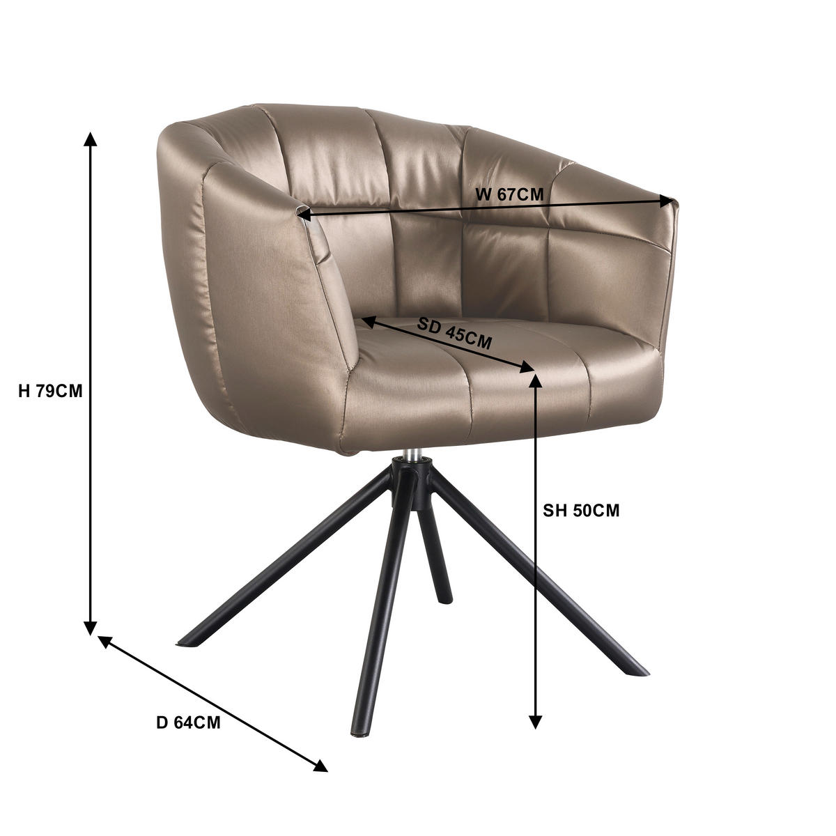 ARMLEHNSTUHL  Sitzfläche 360° drehbar Webstoff  - Taupe/Schwarz, Design, Textil/Metall (67/79/64cm) - Novel