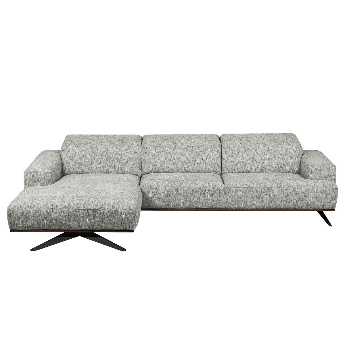 ECKSOFA PORTLAND in Struktur Grau Kopfteilverstellung  187/295 cm  - Schwarz/Grau, Design, Holz/Textil (187/295cm) - Livetastic