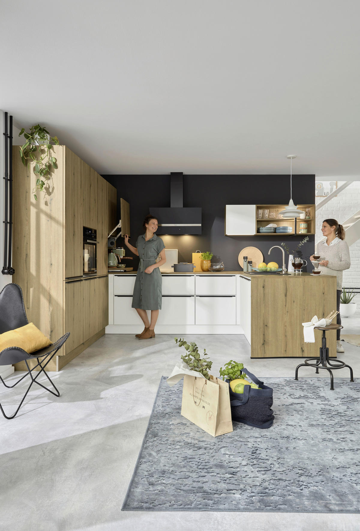 EINBAUKÜCHE   - Eichefarben/Weiß, Design, Holzwerkstoff - Dieter Knoll