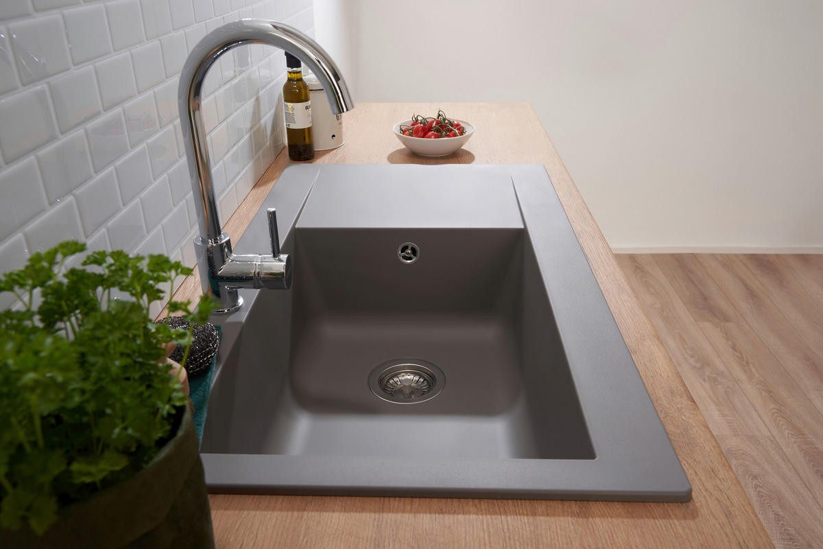 SPÜLE 1712DENVER86X50G  - Grau, Trend, Glas/Kunststoff (86/20/50cm) - Respekta