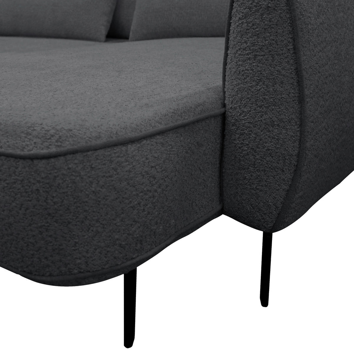ECKSOFA Dunkelgrau Bouclé  - Dunkelgrau/Creme, Design, Textil/Metall (273/204cm) - MID.YOU