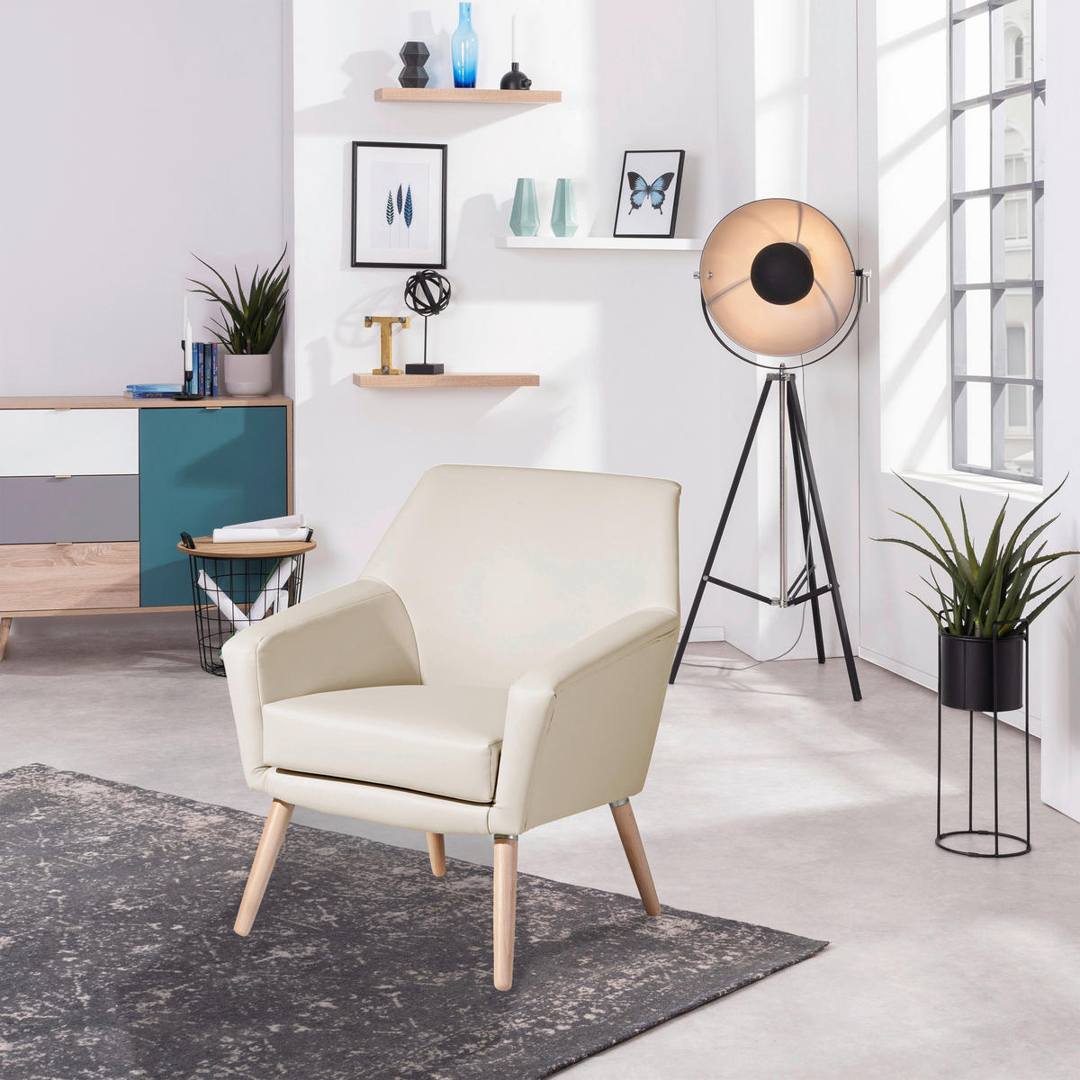 SESSEL in Lederlook Beige  - Beige/Buchefarben, Design, Holz/Textil (67/81/71cm) - Max Winzer