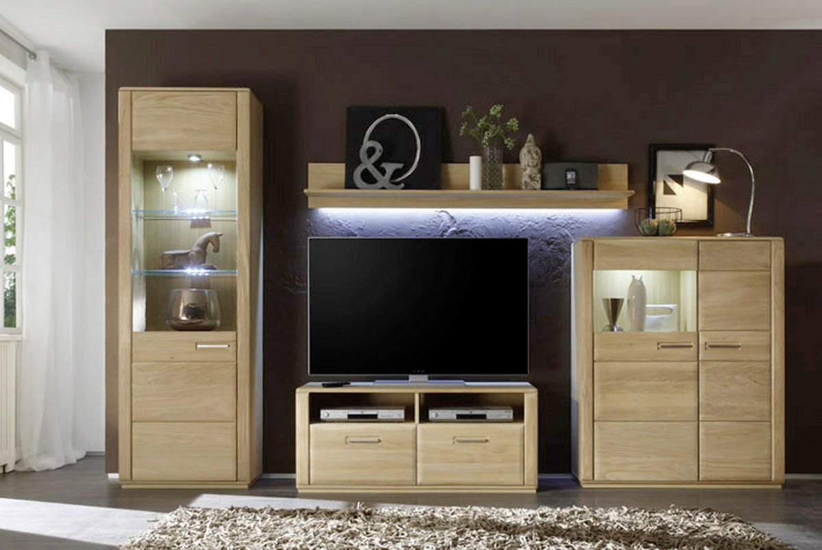 WOHNWAND  in Eichefarben 319/209/51 cm  - Eichefarben/Silberfarben, Design, Glas/Holz (319/209/51cm) - Livetastic