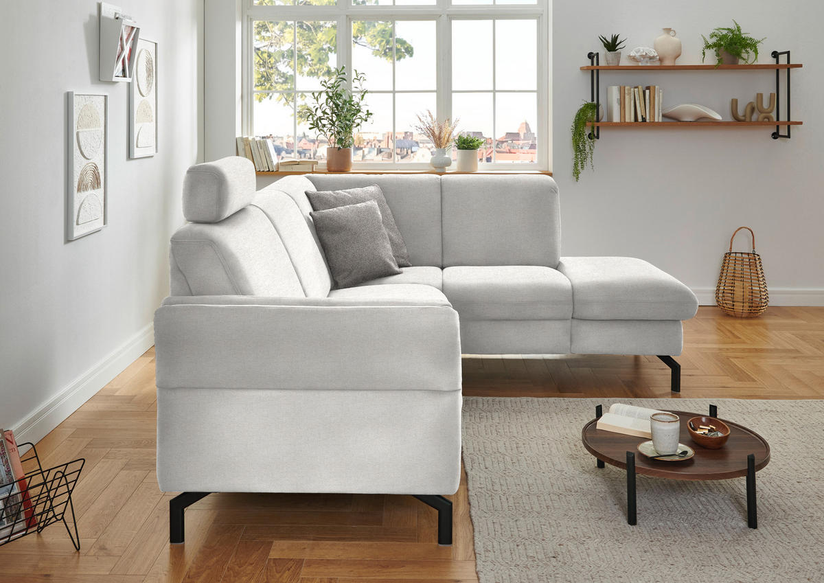 ECKSOFA in Flachgewebe Alabasterfarben  241/190 cm  - Alabasterfarben/Schwarz, KONVENTIONELL, Textil/Metall (241/190cm) - Beldomo Comfort