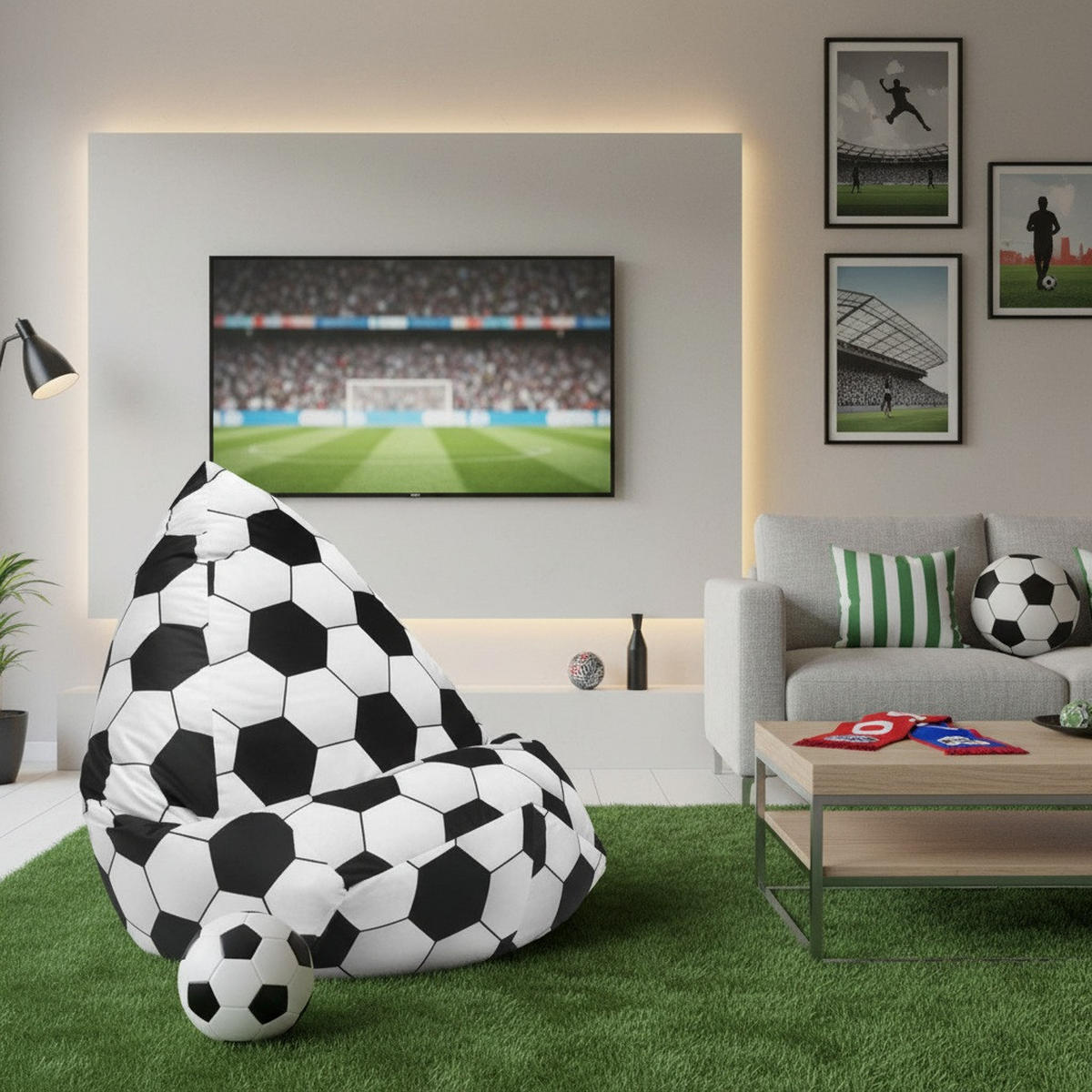 SITZSACK Sitting Point Bean Bag Webstoff Fußball 220 L  - Schwarz/Weiß, Design, Textil (70/60/70cm) - Boxxx