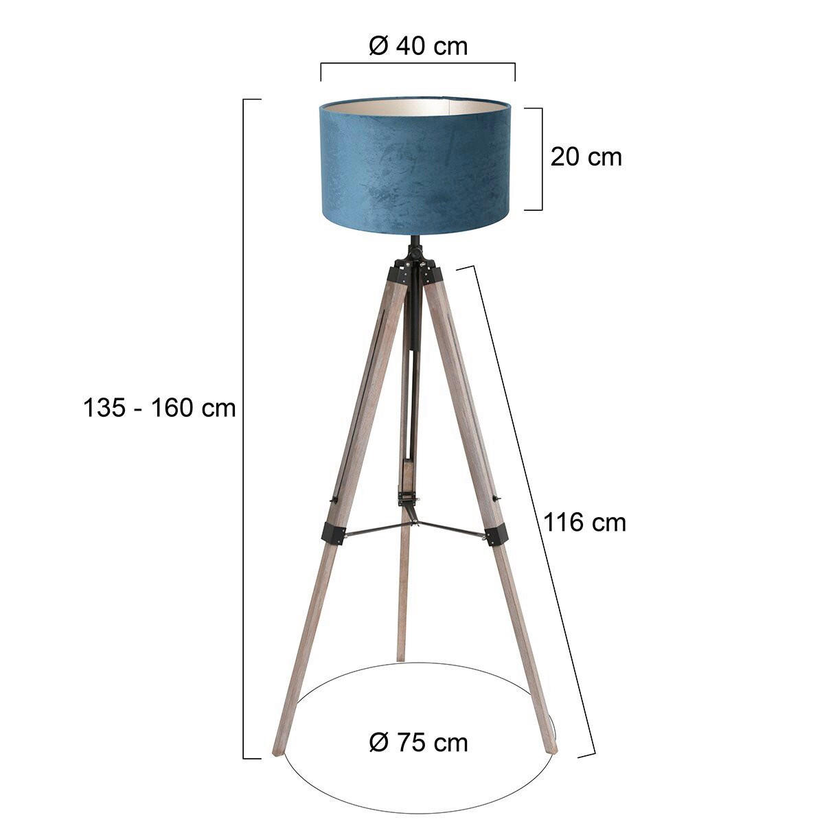 STEHLEUCHTE - Blau/Eiche grau, Trend, Naturmaterialien/Holz (75/170/75cm)