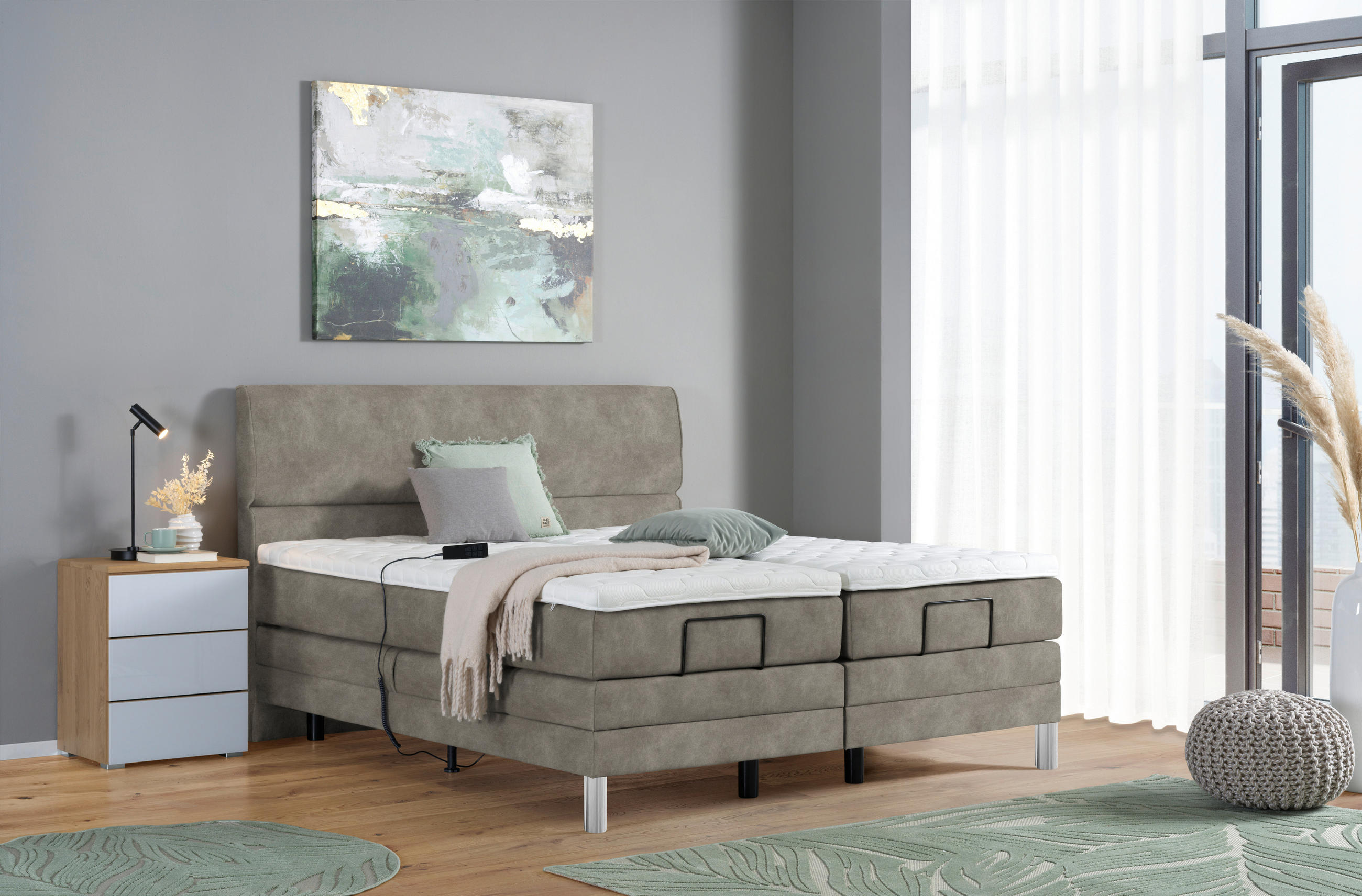 BOXSPRINGBETT 180/200 cm  in Taupe  - Taupe/Chromfarben, Konventionell, Kunststoff/Textil (180/200cm) - Voleo