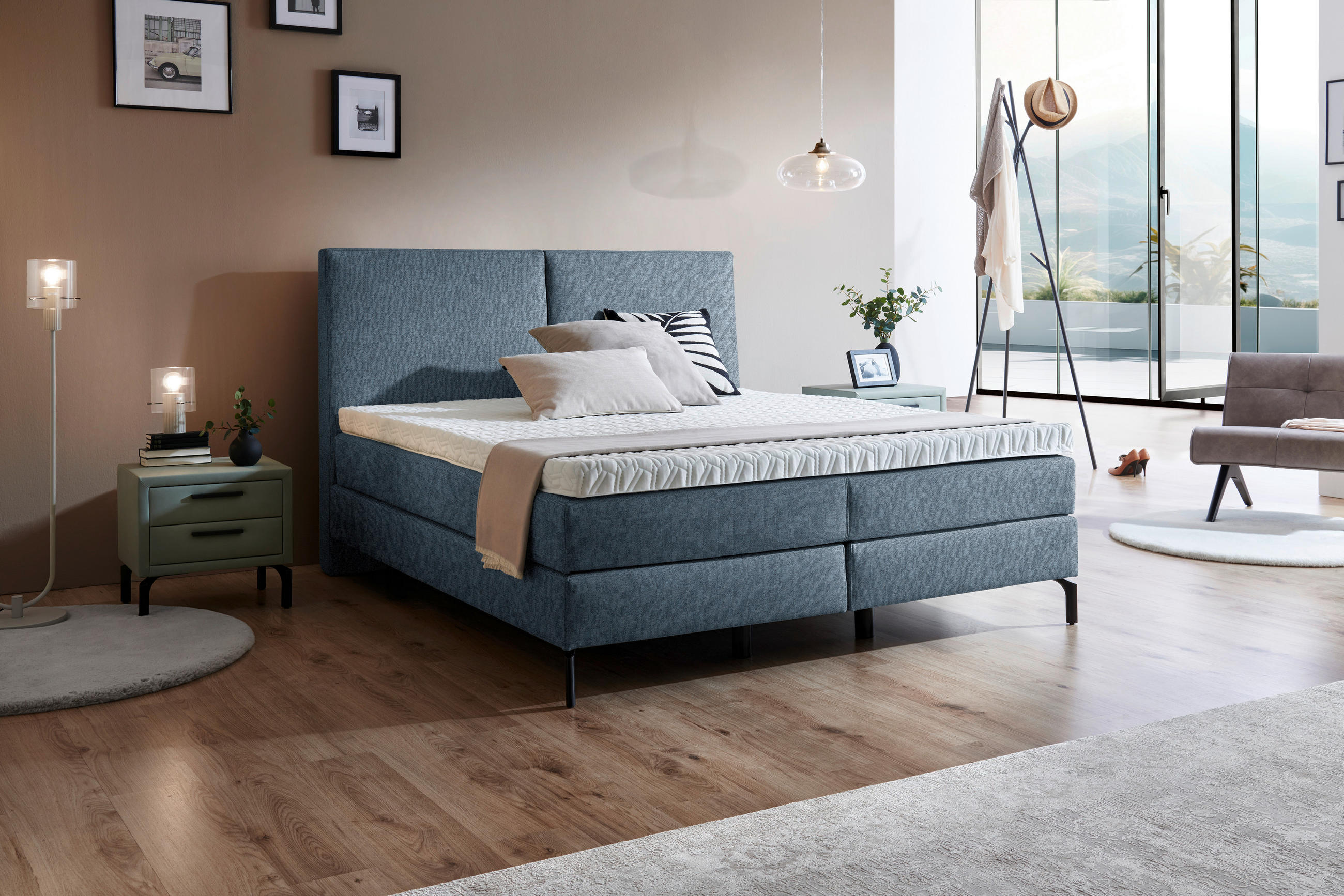 BOXSPRINGBETT 200/200 cm  in Blau  - Blau/Schwarz, Konventionell, Textil/Metall (200/200cm) - Dieter Knoll