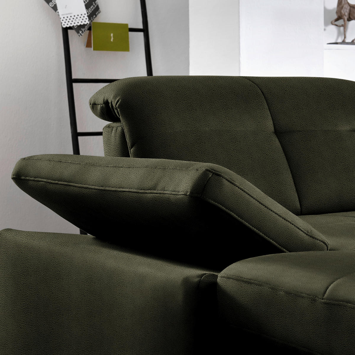 ECKSOFA  in Flachgewebe Grün  309/195 cm  - Chromfarben/Grün, Design, Textil (309/195cm) - Beldomo Style