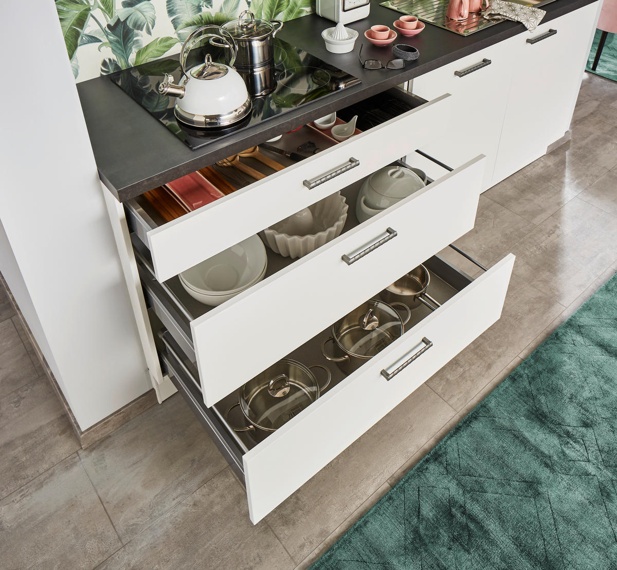 EINBAUKÜCHE   - Weiß/Grün, Design, Holzwerkstoff - Celina