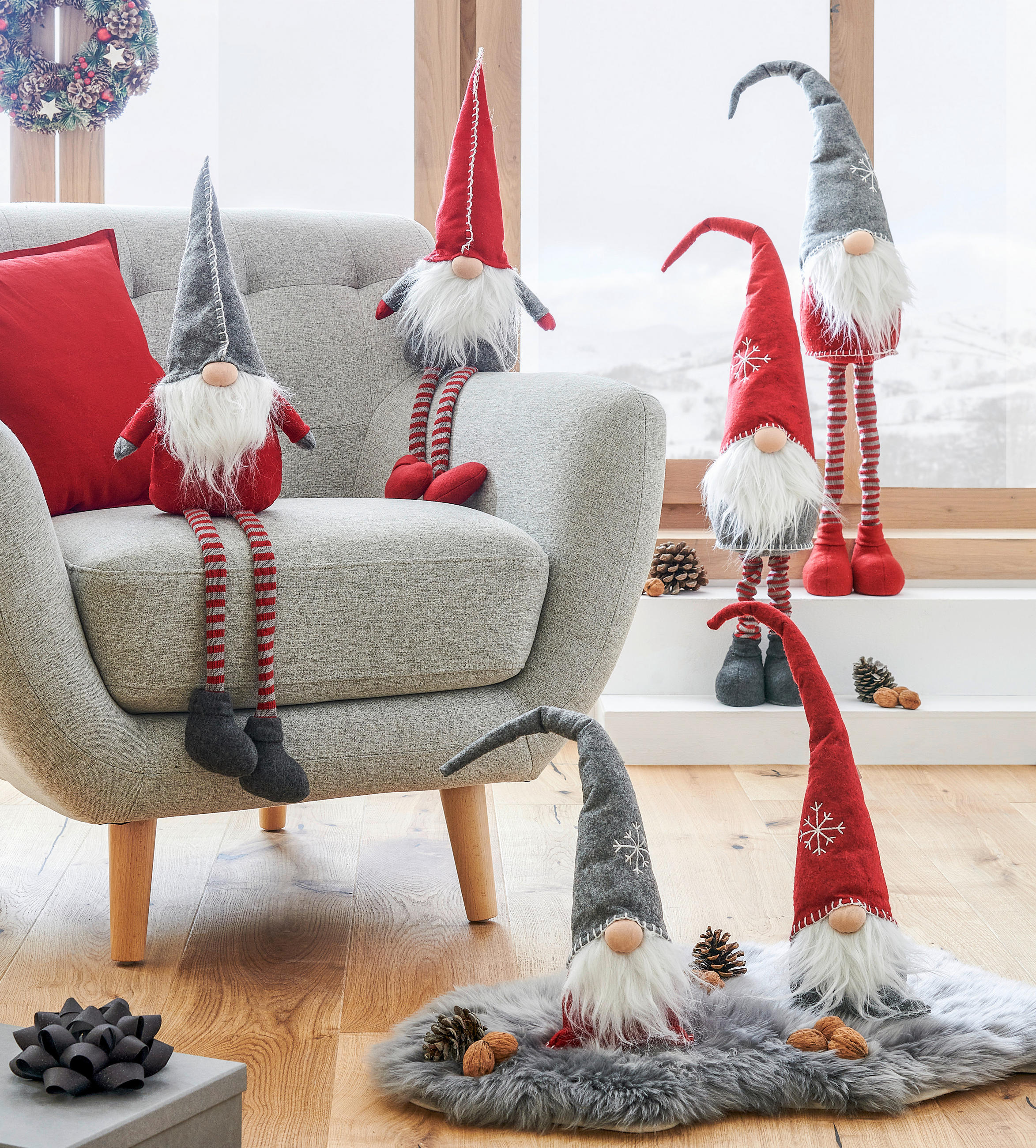 PALČEK - rdeča/siva, Trend, kamen/tekstil (13/40/12cm) - X-Mas