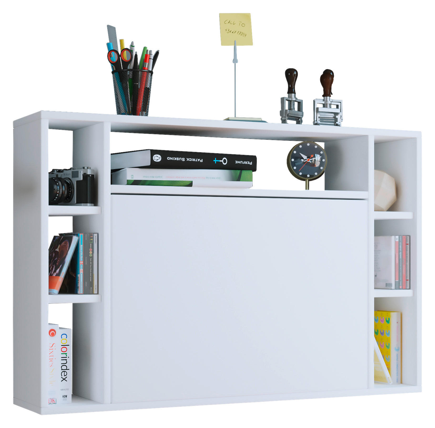 LAPTOPTISCH 90/20/60 cm klappbar, Stauraum, Regal, Wandmontage  - Weiß, KONVENTIONELL, Holzwerkstoff (90/20/60cm) - MID.YOU