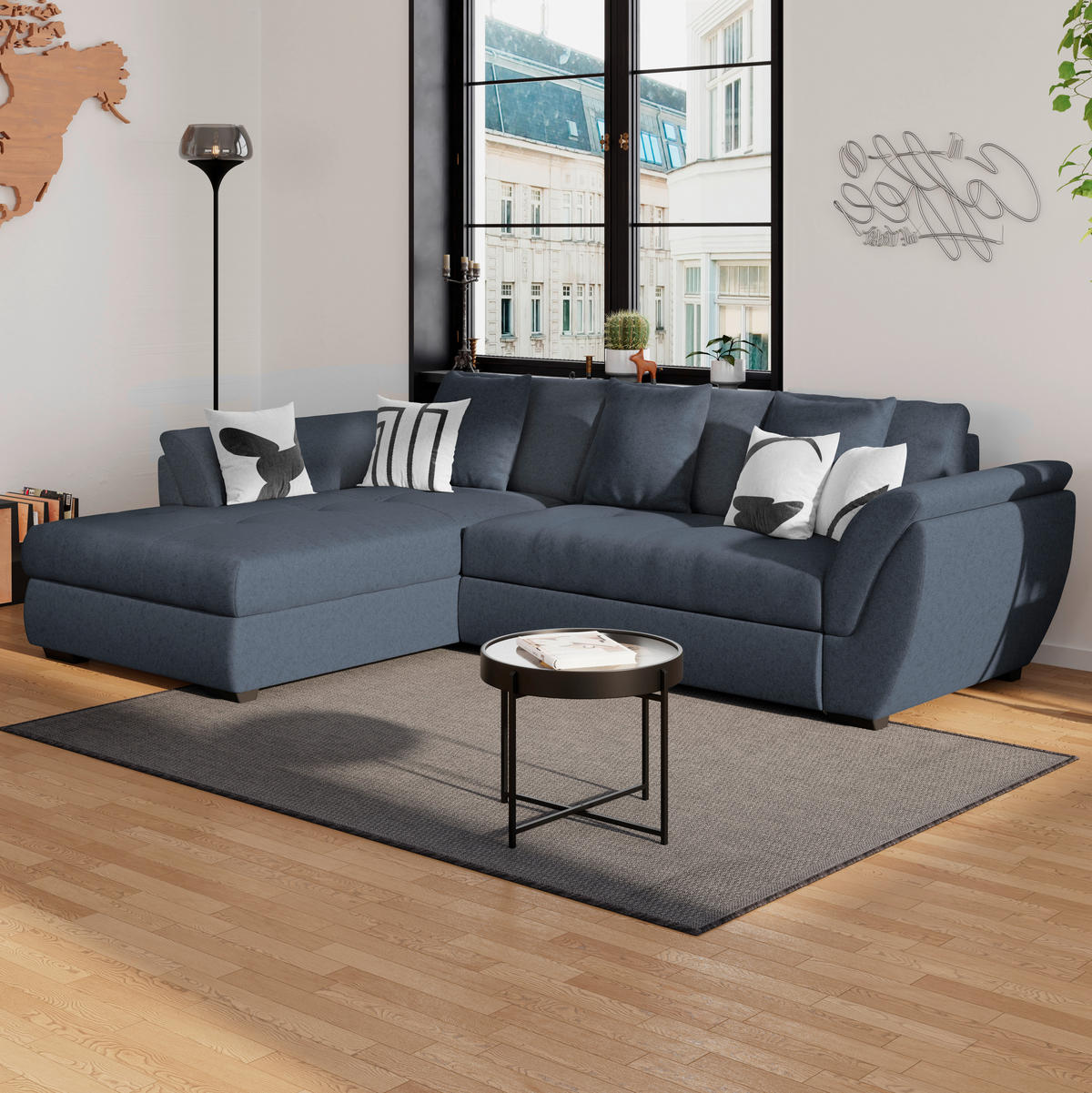 HÖRNSOFFA i vävt tyg mörkblå  - svart/mörkblå, Design, textil/plast (187/278cm) - Livetastic