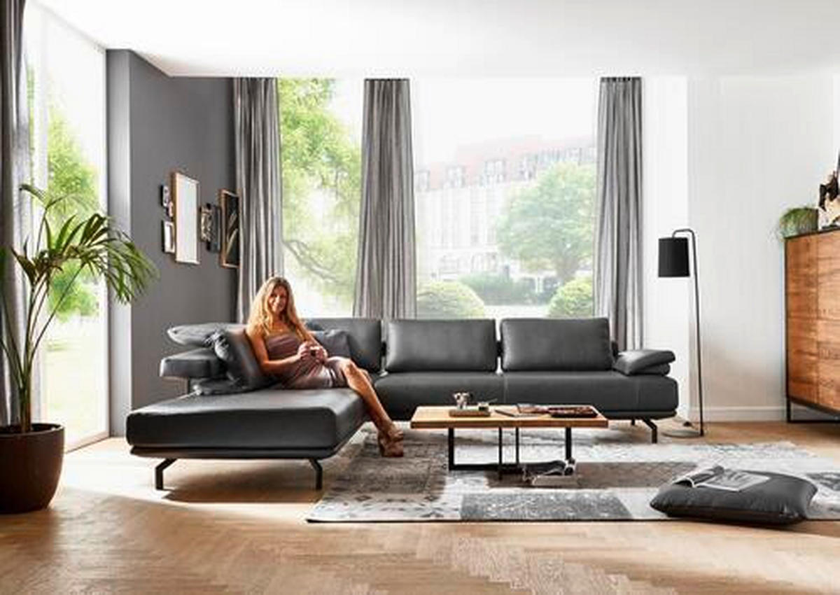 ECKSOFA in Echtleder Anthrazit  - Anthrazit, Design, Leder/Metall (325/255cm) - Dieter Knoll