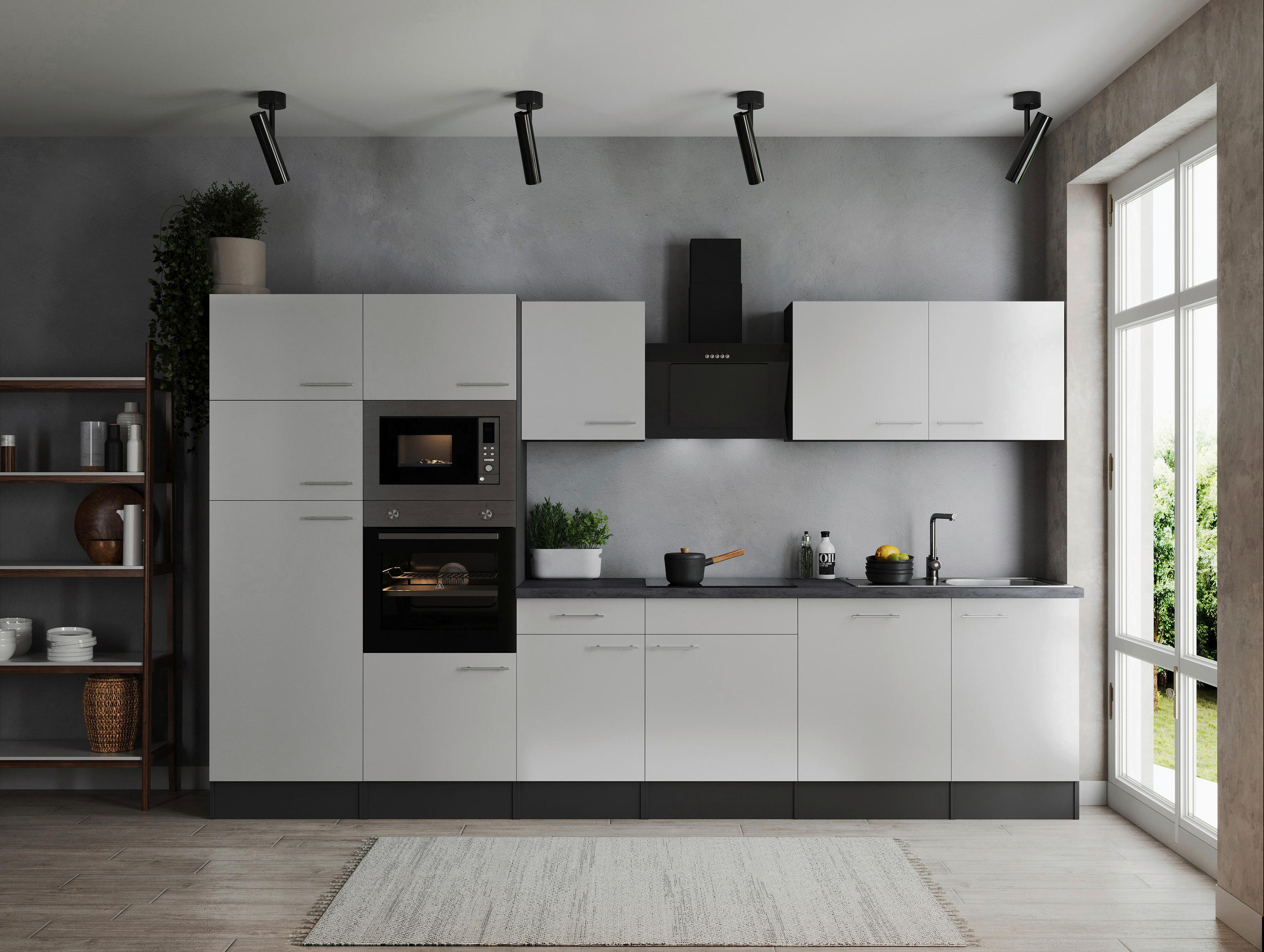 KÜCHENBLOCK 340 cm   in Grau, Weiß  - Silberfarben/Weiß, Design, Holzwerkstoff/Metall (340cm) - Respekta