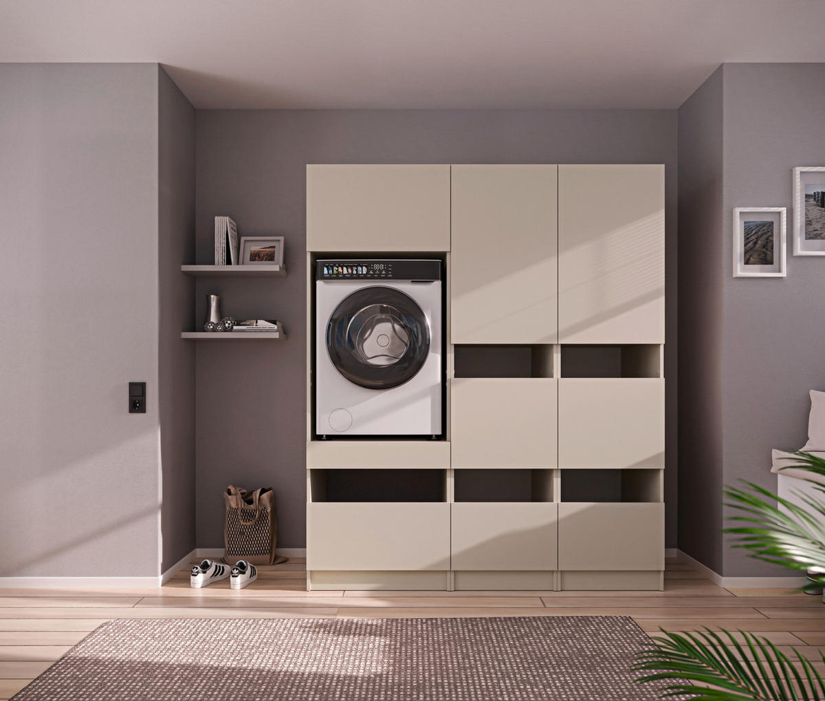 WASCHMASCHINENSCHRANK  68/200/68 cm  - Kaschmir/Schwarz, Design, Holzwerkstoff/Metall (68/200/68cm) - Milino