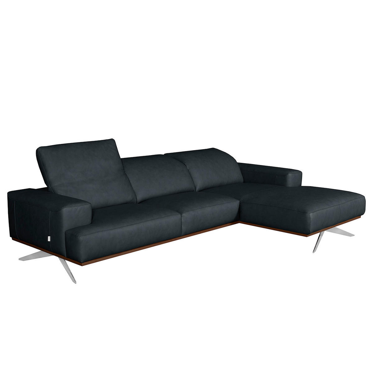 ECKSOFA  in Echtleder Blau  295/187 cm  - Chromfarben/Blau, Design, Leder/Metall (295/187cm) - Livetastic